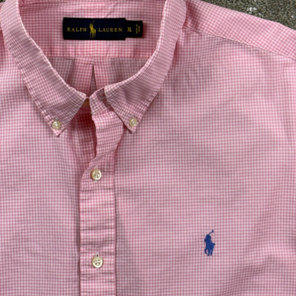 Ralph Lauren Button Down Men XL Pink Gingham Cotton Long Sleeve Preppy